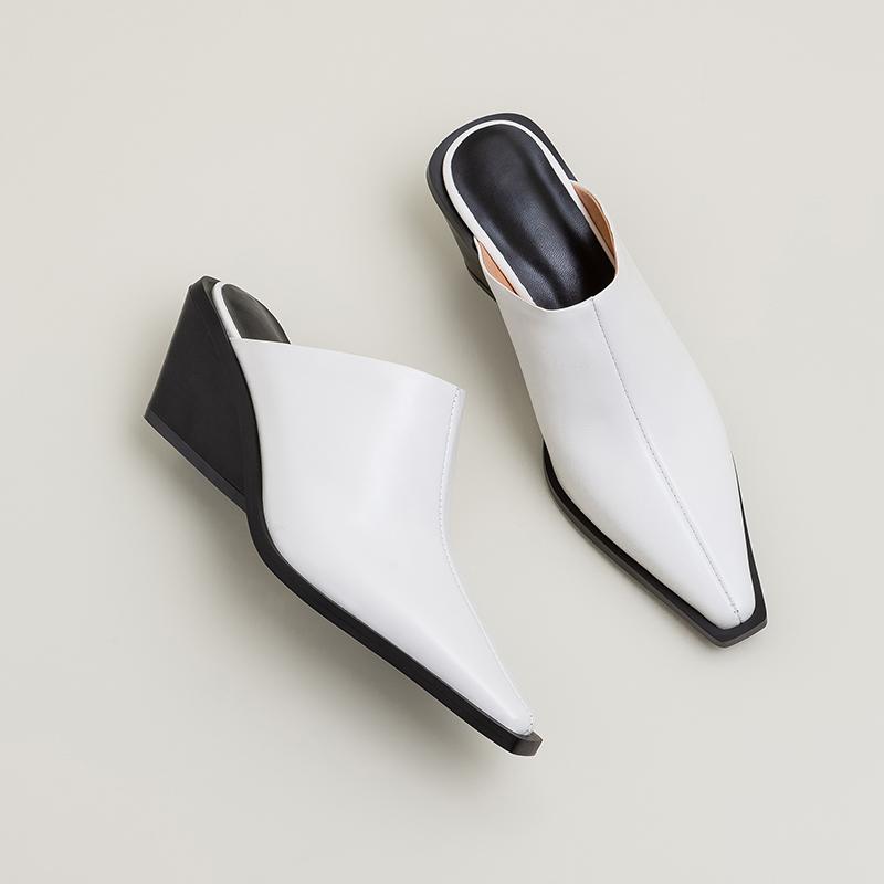 Абсолютно новые женские мюли из натуральной кожи, модные туфли на среднем толстом каблуке, летние тапочки на танкетке, женские 2024, повседневная офисная обувь для женщин