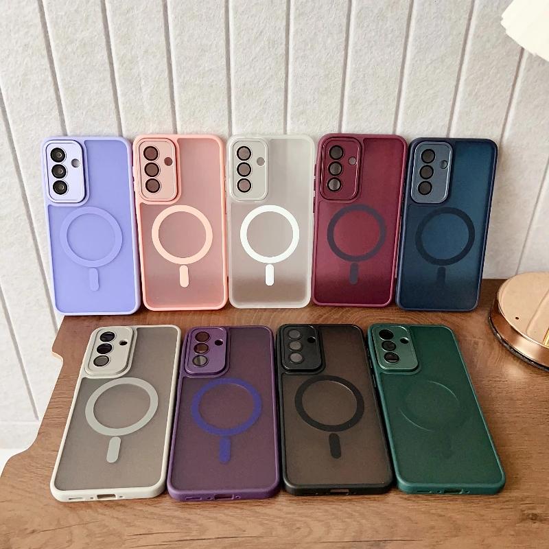 Роскошный матовый магнитный чехол для Samsung Galaxy S25 S24 S23 Ultra Plus A36 A35 A56 A55 A26 A16 A15 A06 A05 Беспроводная зарядка Обложка