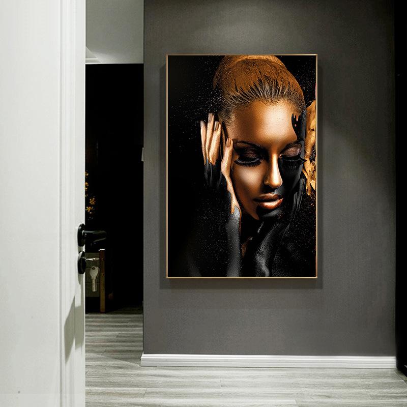 Африканские женщины Классические черные золотые жесты Плакаты и принты Женские портреты Картина на холсте Настенные художественные картины для домашнего декора
