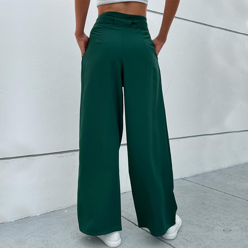 Spring and Autumn Women's Pants Casual Trousers Lace-Up Commuter Style Wide Leg Pants