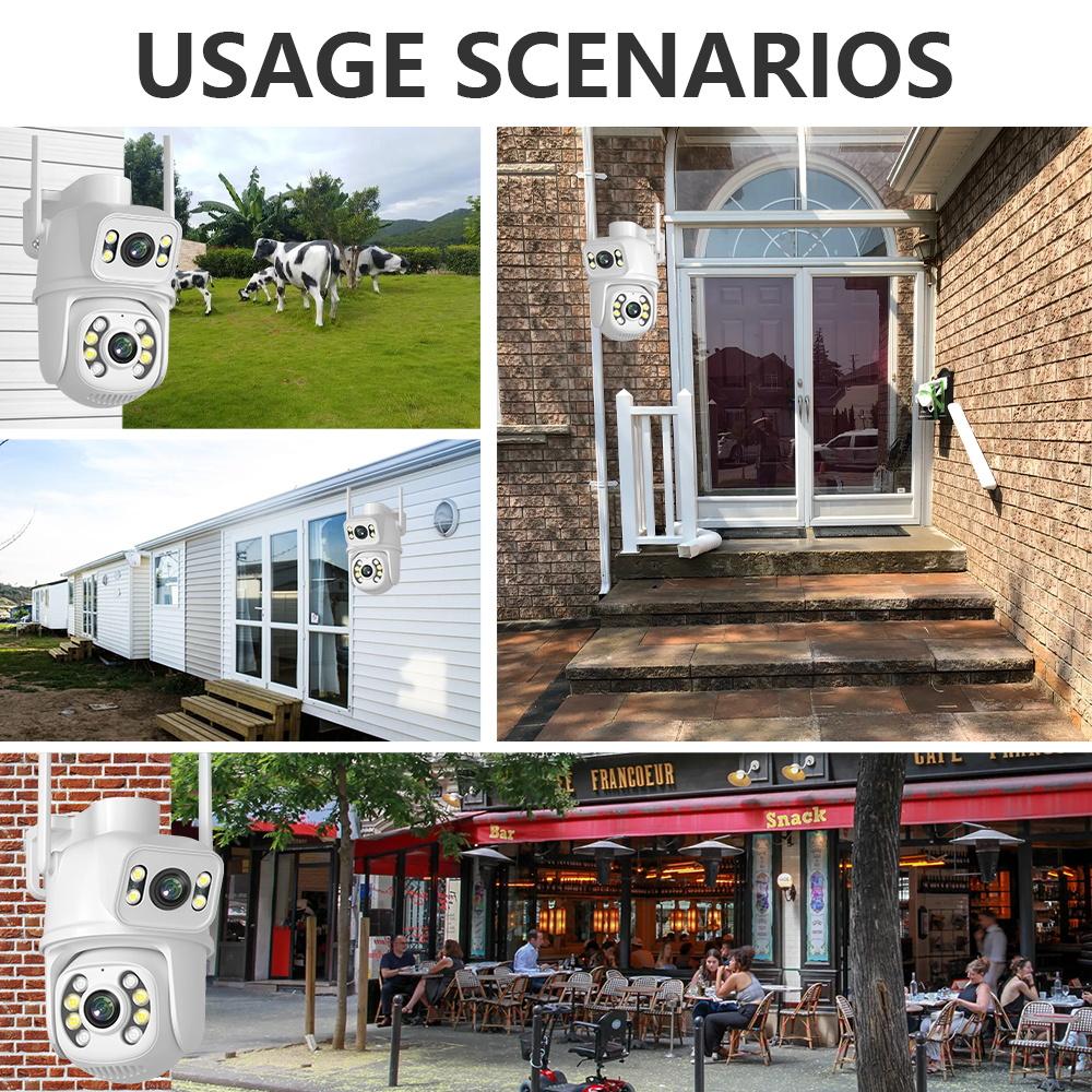 New EU 8MP 4K WIFI IP Camera PTZ Dual Lens with Dual Screen Ai Human Detect Night Vision Outdoor Wifi Surveillance Camera ICsee CCTV Video