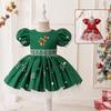 Toddler Girl Green Snowflake Pleated Christmas Dress Luxury Fluffy Xmas Cartoon Princess Infant Ball Gown Newborn Party Clothes
