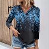 Womens 3/4 Sleeve Daily Weekend V Neck Casual Printed Tshirts Loose Fit Pleated Tees Ladies Blouse