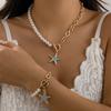 Ocean Style Colorful Star Pendant Necklace, Pastoral Vacation Asymmetrical Imitation Pearl Necklace