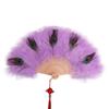 Handheld Peacock Feather Fan With Tassel Feather Dance Fan Elegant Folding Hand Fan  Home