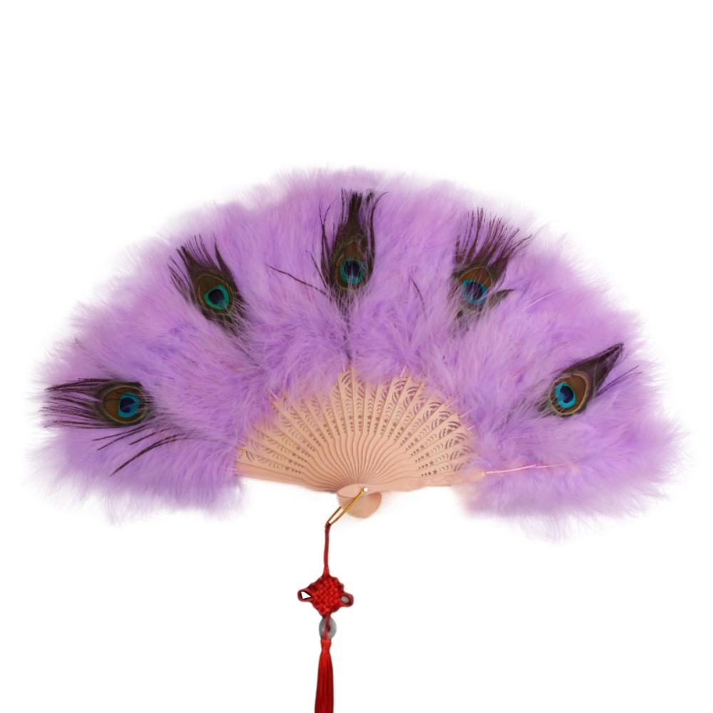 Handheld Peacock Feather Fan With Tassel Feather Dance Fan Elegant Folding Hand Fan Home