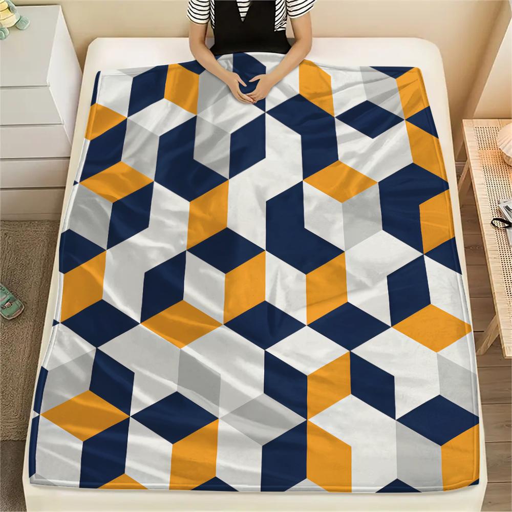 1Pc Simple Geometry Print Flannel Blanket, High quality Comfortable for All Seasons, Home Decor, Warmth and Comfort, Perfect for Christmas Gifts W23