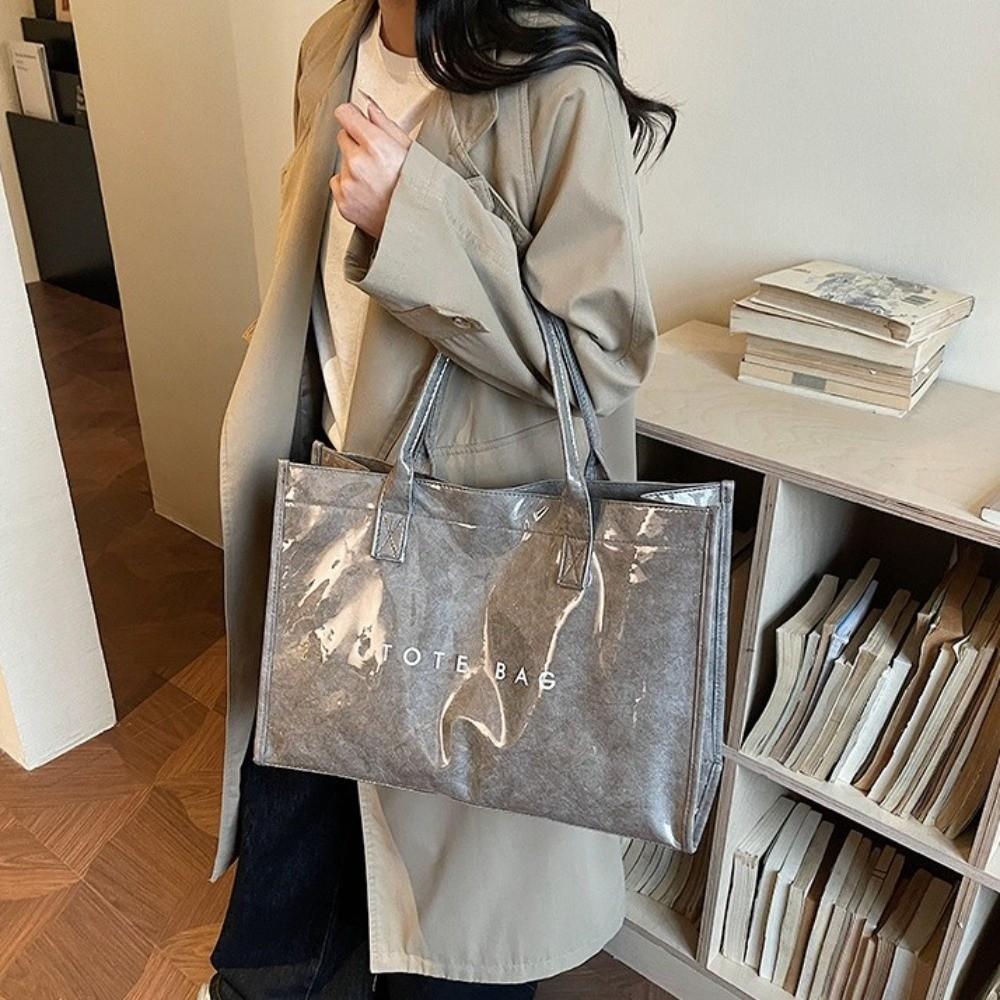 Glossy Transparent Jelly Bag Large Capacity Letter Prints Handbags Fashion PVC Tote Bag Swimming