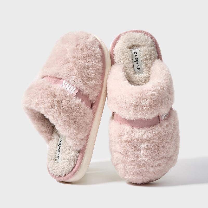 Autumn and Winter New Simple Plush Cotton Slippers Indoor Home Warm Non-slip Thick Bottom Soft and Comfortable Cotton Drag Couple