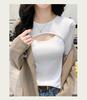 [Hollow out small design] Thin velvet shoulder slim fit long sleeved T-shirt for women, bottom layer shirt for women, warm top for women