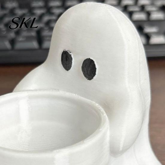 Ghost Themed Home Decoration Halloween Candle Holder, Cute 3D Printed Tea Light Holder for Decor Scented Candles, Small Tabletop Candy Dish