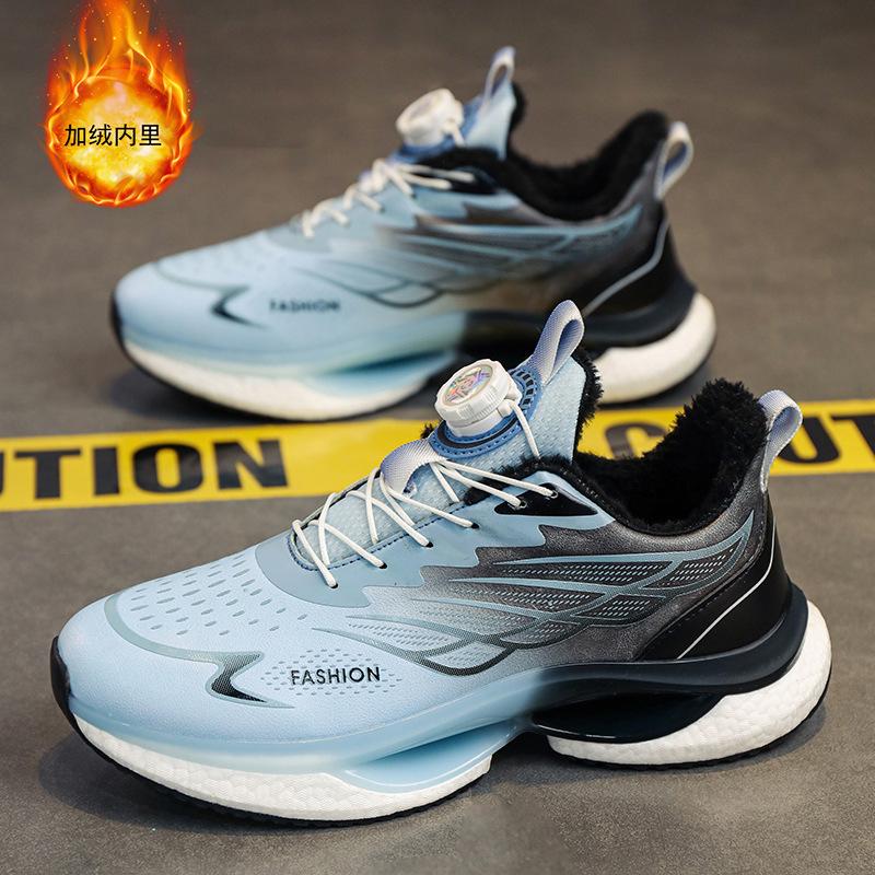 Men's shoes winter velvet warm high-end platform sports shoes northeast rotating button cotton shoes