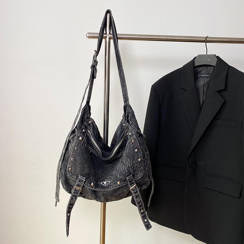 Сумка большой вместимости с вышивкой в стиле ретро Lazy Wind, которую можно стирать в воде, старые заклепки, крутые сумки через плечо