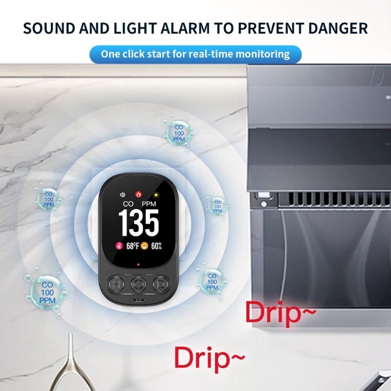 Carbon Monoxide Detectors 2.1in Color Screen CO Level Monitors Temperature Humidity CO Detectors for Indoor Home Hotel