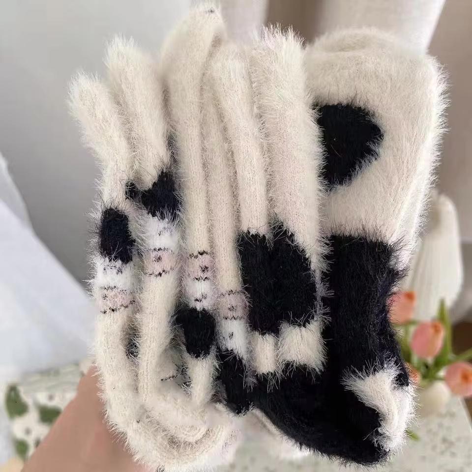 2 пары милых носков с принтом коровьих пятен, утолщенные и теплые носки из кораллового флиса, женские чулки и носочно-чулочные изделия