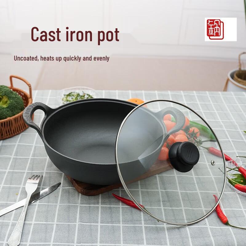 Zhishi Multi-purpose Cast Iron Stew & Fry Pan with Glass Lid
