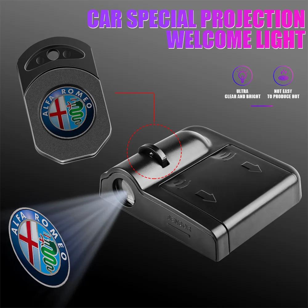 Car Stickers For Alfa Romeo 1/2Pcs Car Door HD Welcome Light Wireless Projector Induction Lamp Auto Accessories For Alfa Romeo G