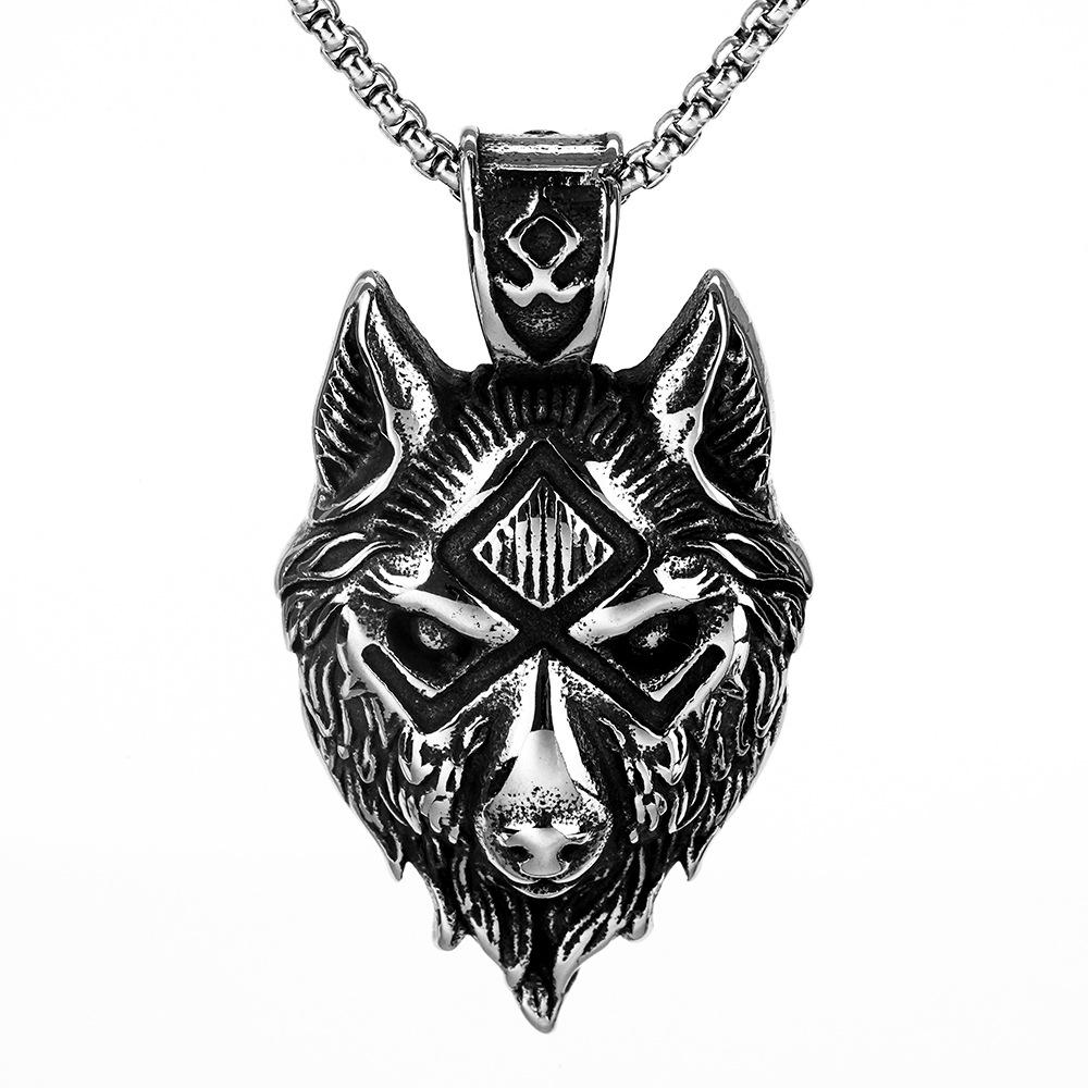 Nordic Retro Stainless Steel Men's Pendant, A Viking Symbol Wolf Head Necklace.