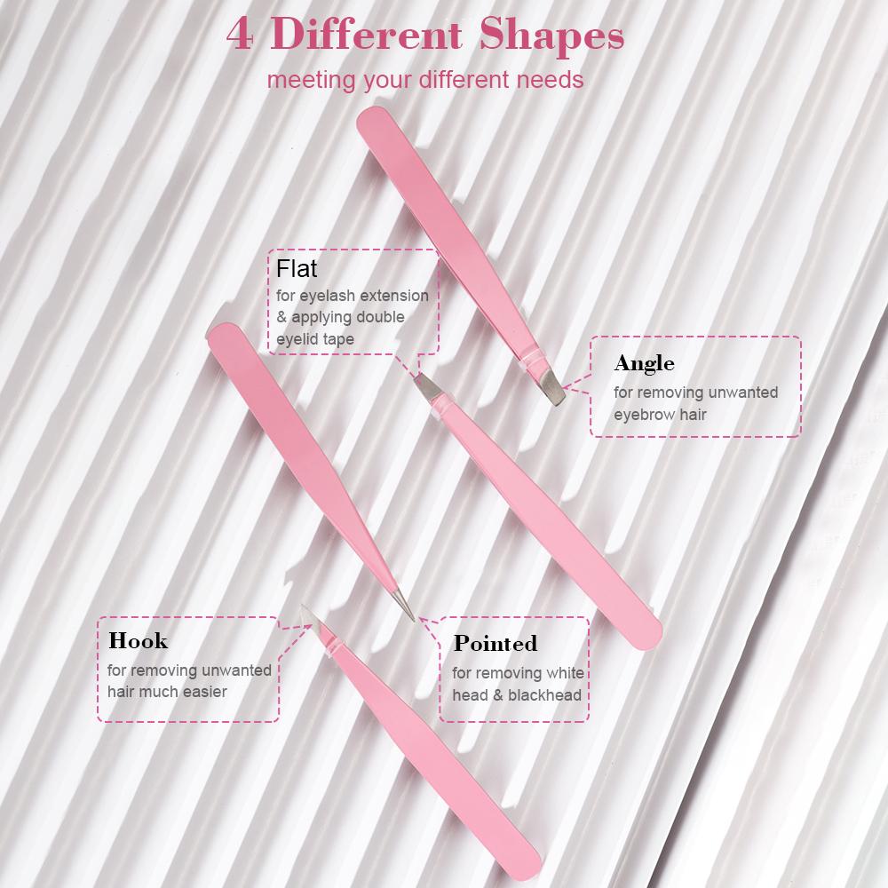 Набор пинцетов для бровей с футляром для хранения 4 шт. Ежедневные инструменты для красоты для макияжа бровей и удаления волос из нержавеющей стали для глаз