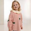 Girls' Knitted Cherry Dress – Long Sleeve Warm Sweater Dress with Ruffled Collar