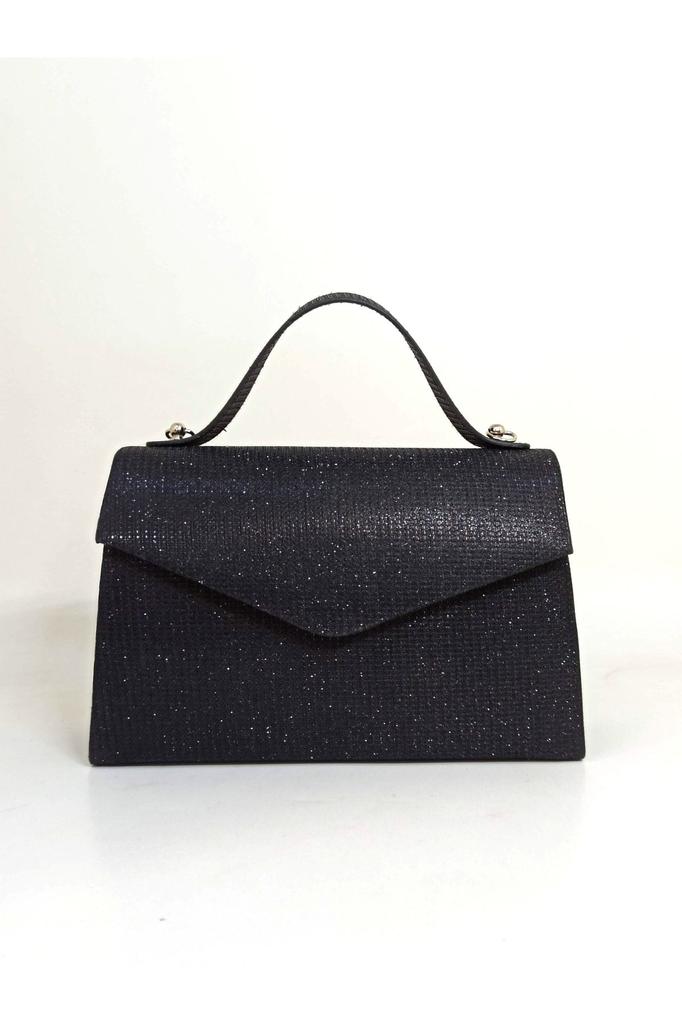 Women's Stylish and Useful Evening Dress Bag Women's Silvery Black Breasted Fabric Silver Chain Strap Evening Bag