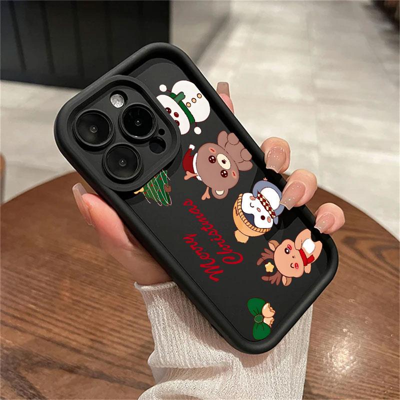 Чехол Для iPhone 15 13 17 16 Чехол Рождественский Снеговик Олень Милый Для IPhone 17Air 11 13 12 16 Pro Max 14 Plus Ударопрочный Чехол для Телефона