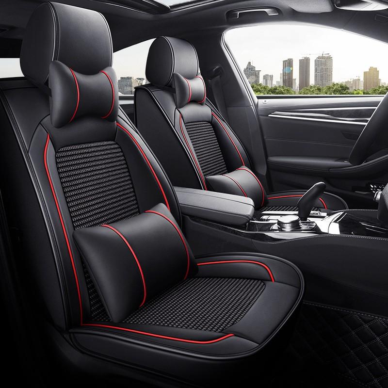 Full Leather Car Seat Cover Set With Side Wing Wrap All-Season Breathable Durable Auto Interior Accessory