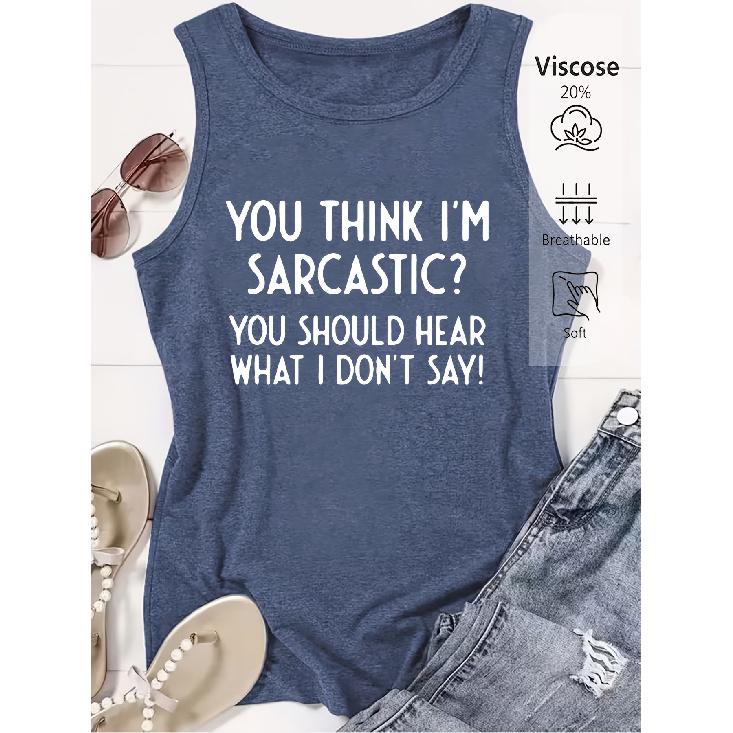 Elegant Vest for Women "YOU THINK I'M SARCASTIC?" "Poison Tongue Quotes" printed casual loose-fitting summer vest Fashionable and elegant tops for