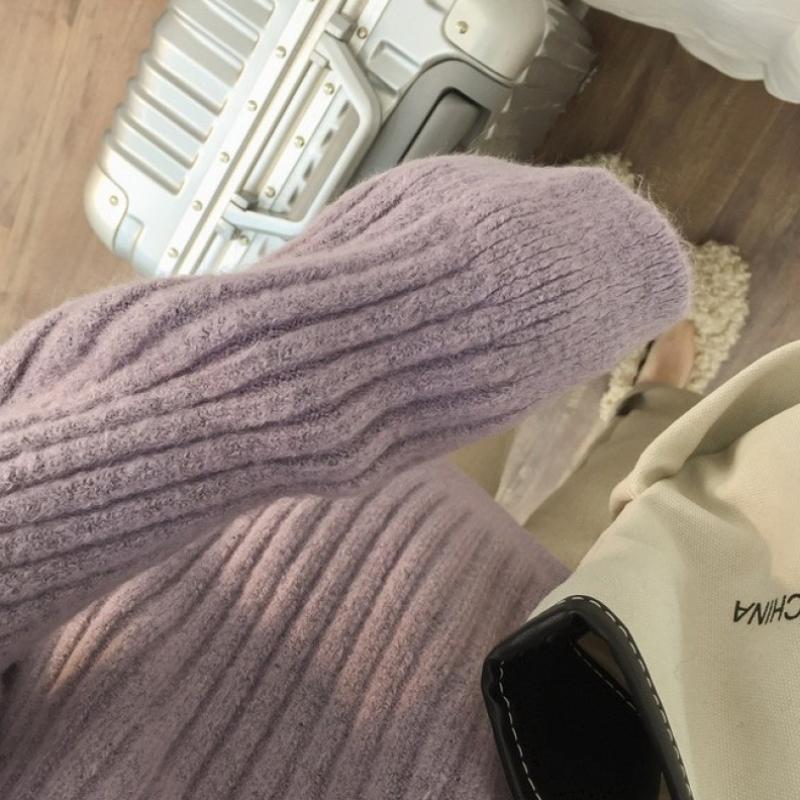 Осень-зима, крупный однотонный пуловер с высоким воротником, свитер, женский новый джемпер, свободные и ленивые повседневные вязаные топы с длинными рукавами