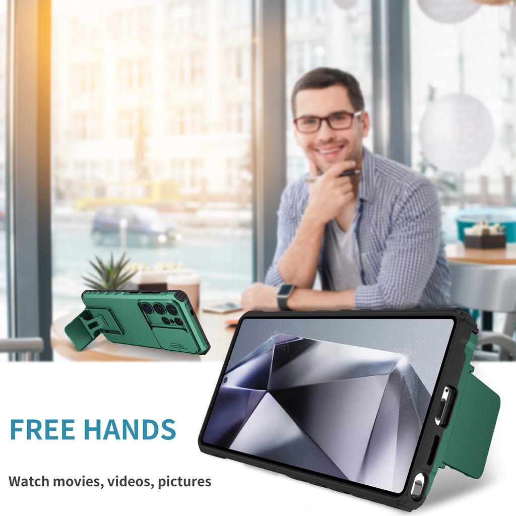 For Samsung Galaxy S22 S23 S24 S25 Ultra S25 Plus Lens Slide Cover Anti Drop Airbag Plastic Phone Case Holder Protective Cover