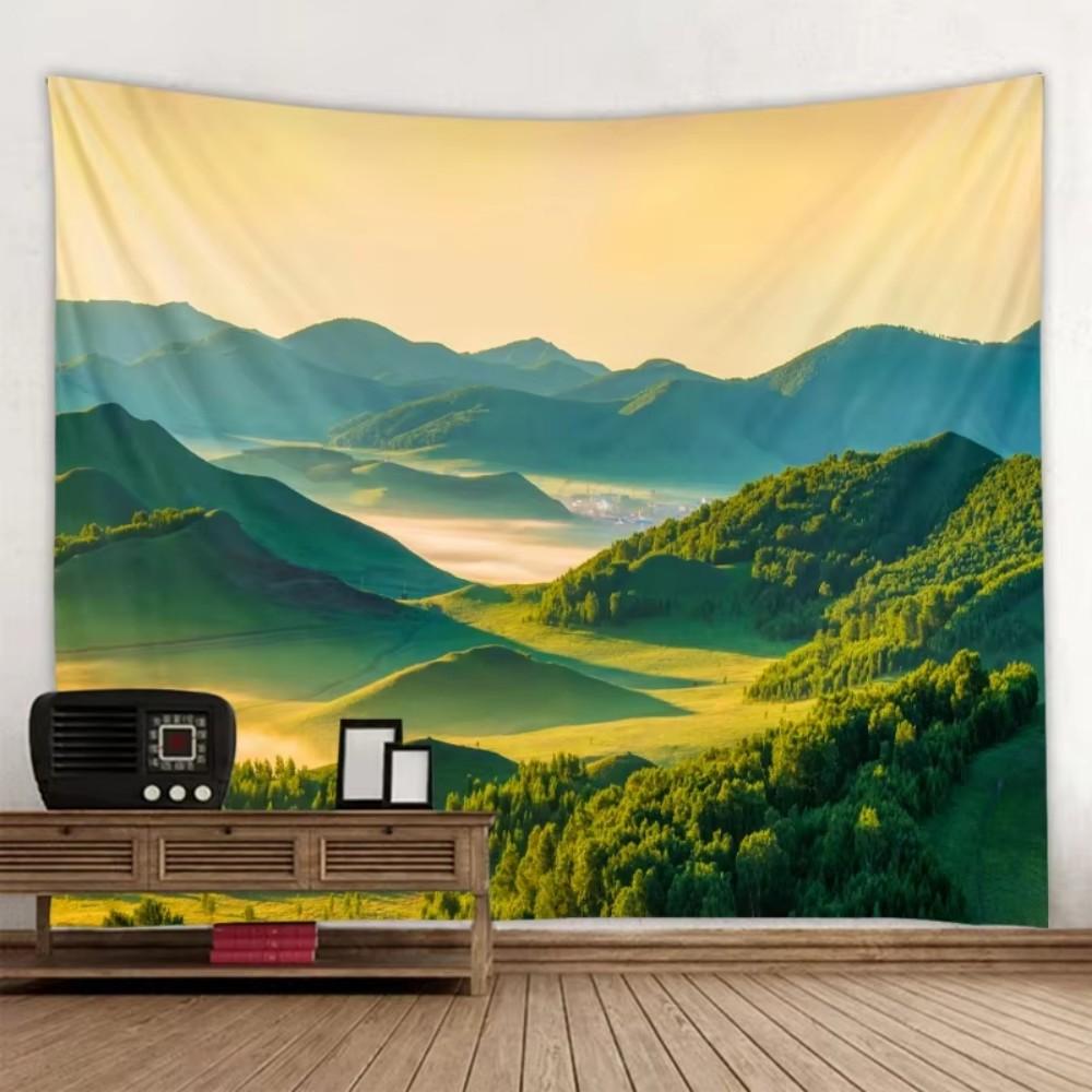 VIKAMA Rustic Landscape Tapestry Green Mountain Natural Scenery Bedroom  Living Room Decor Nordic Style Home Furnishings