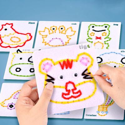 Монтессори Игрушки для шнуровки из нетканого материала для малышей, детей, мультяшные животные, швейный набор, развитие мелкой моторики, развивающая доска, DIY искусство и ремесло