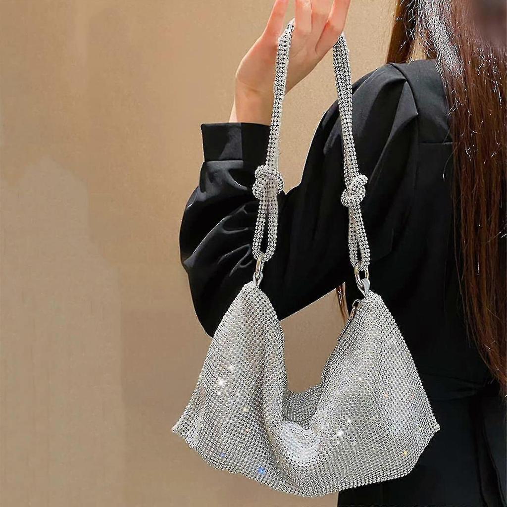 Bag Shiny Clutch Purse Handbag High Quality Silver Dacron Durable Rhinestone Purses For Women
