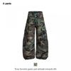 Retro Camo Cargo Pants Men Women High Waist Loose Straight Fit Streetwear Wide Leg Trousers