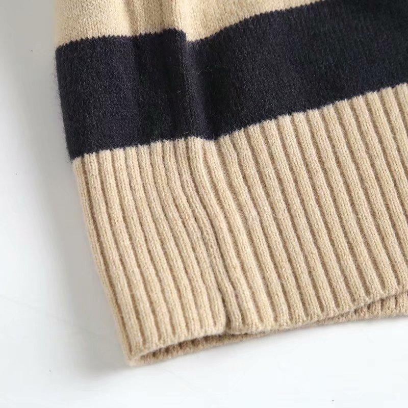 Полосатый свитер с глубоким V-образным вырезом, повседневный трикотаж, женский свободный свитер с длинными рукавами, теплый мягкий свитер, спортивная рубашка-поло, осень