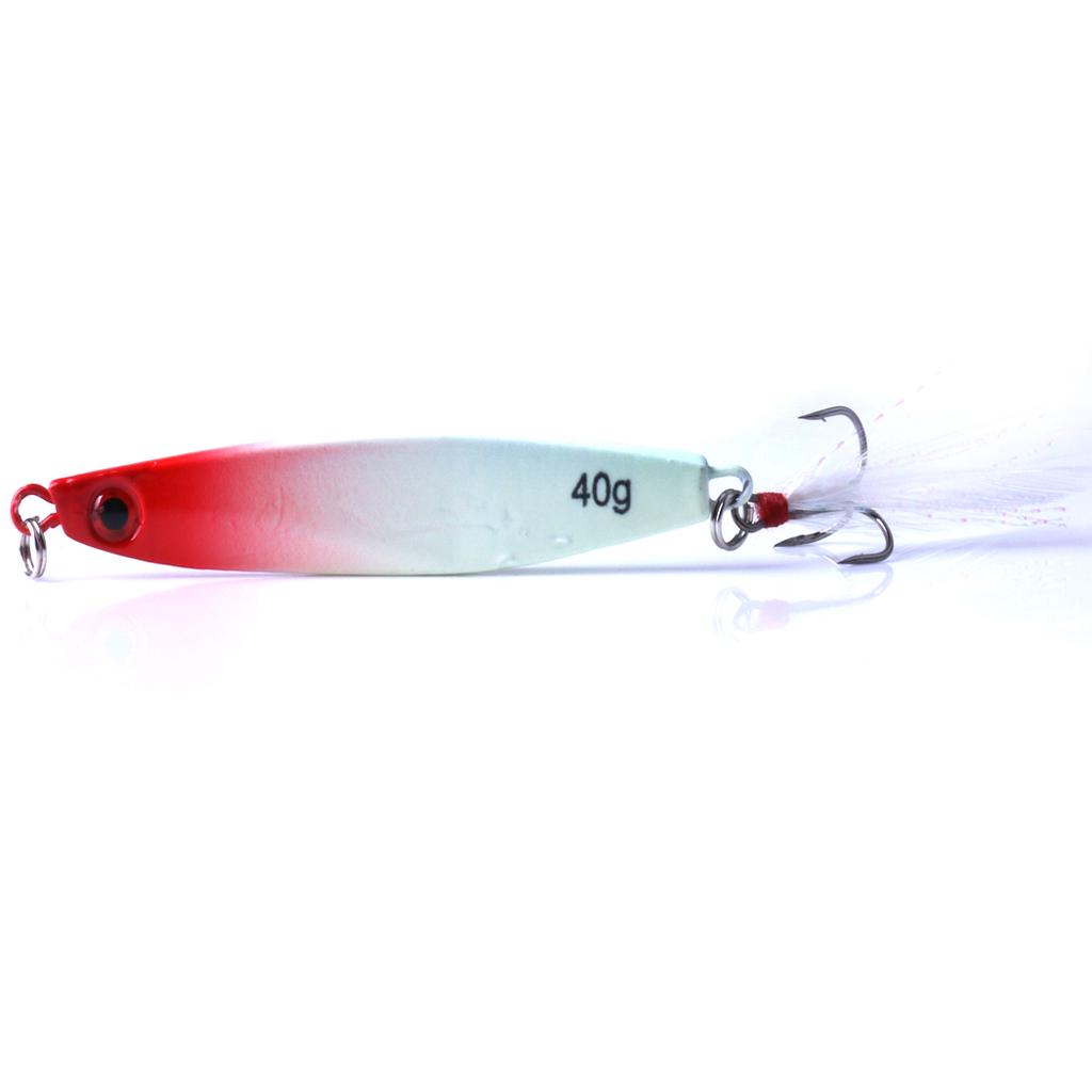 1pc Hengjia 40G Laser Lead Bait with Feather Hook Metal Fishing Lures for Perch Pike Trout Bass
