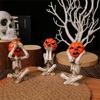 Pumpkin Skeleton Statue Mini Skull Figurines Resin Skull Fishers Sculpture for Outdoor Garden Pond Fountains Poolsides