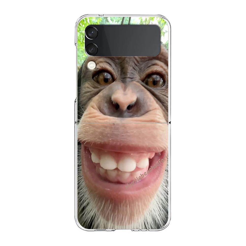 Transparent Phone Case For Samsung Galaxy Z Flip 3 4 5 6 7 Hard Folding PC Z Flip3 Flip4 Cover Cute Funny Monkey