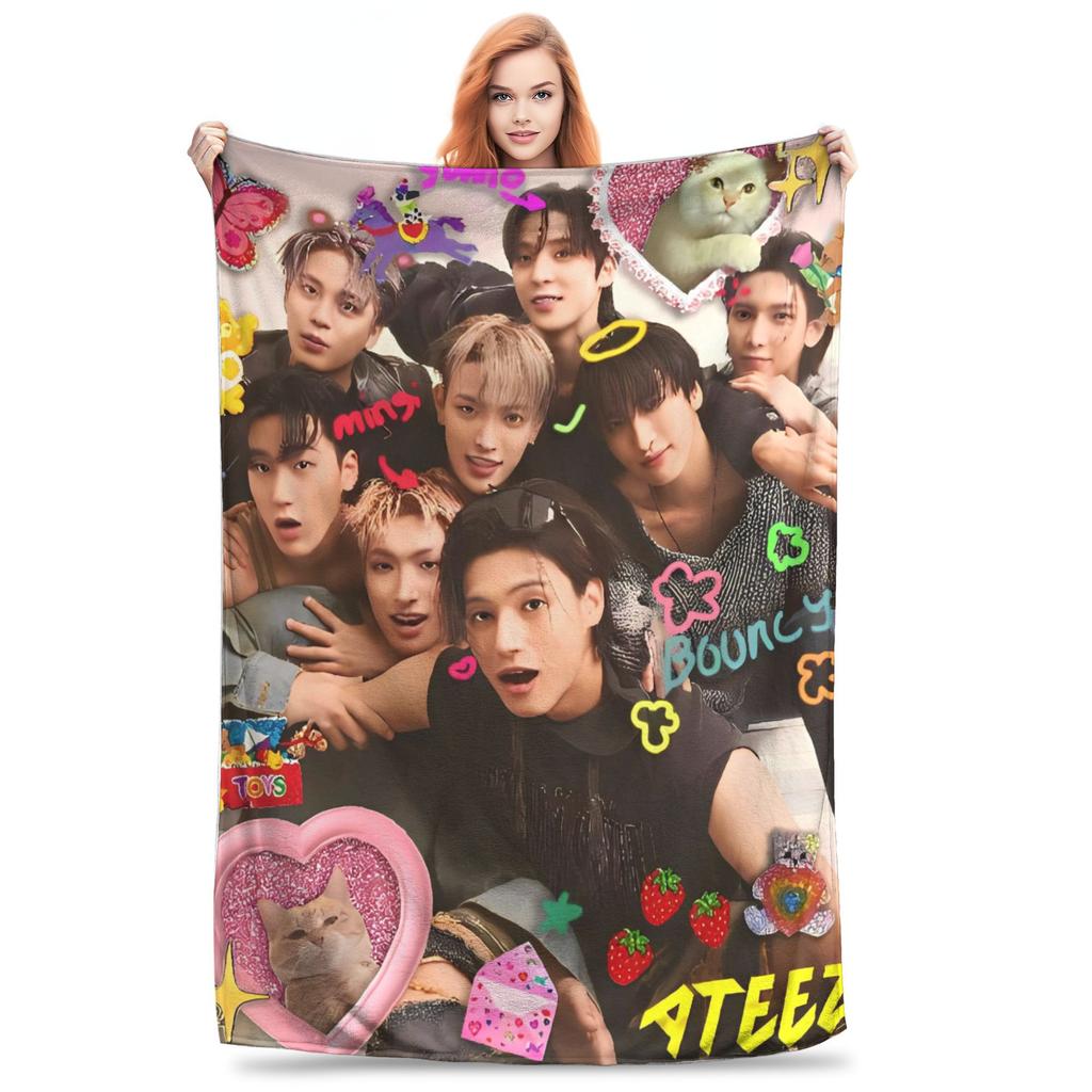 Soft Warm BlanketKids Decorative Kpop Ateez Band Throw Blanket Flannel Bedspread For Living Room Funny Sofa Bed Cover
