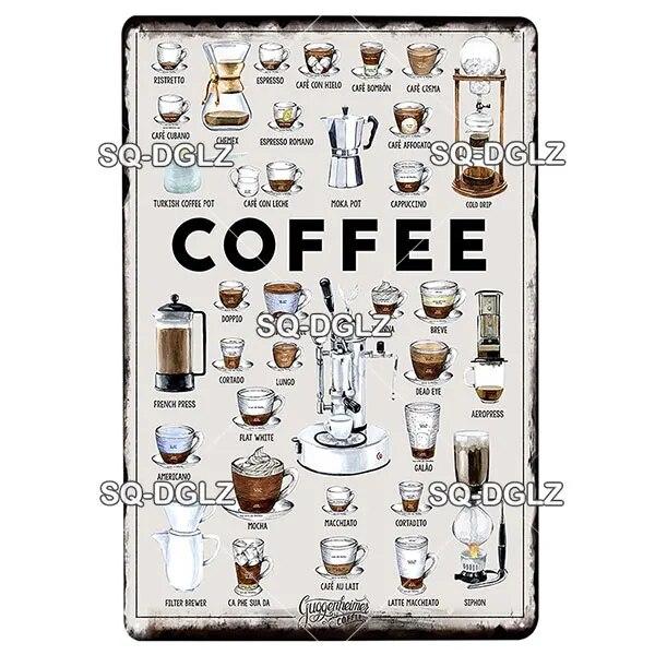 [SQ-DGLZ]COFFEE Menu Metal Sign Vintage Plaque Plate Decor For Pub Bar Wall Decor Break Coffee Tin Signs Retro Cafe Poster