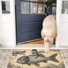 Retro Flying Fish and Cat Patterned Doormat - Non-Slip, Machine Washable, Abstract Art Style Rug, Suitable for Entryways, Bathro