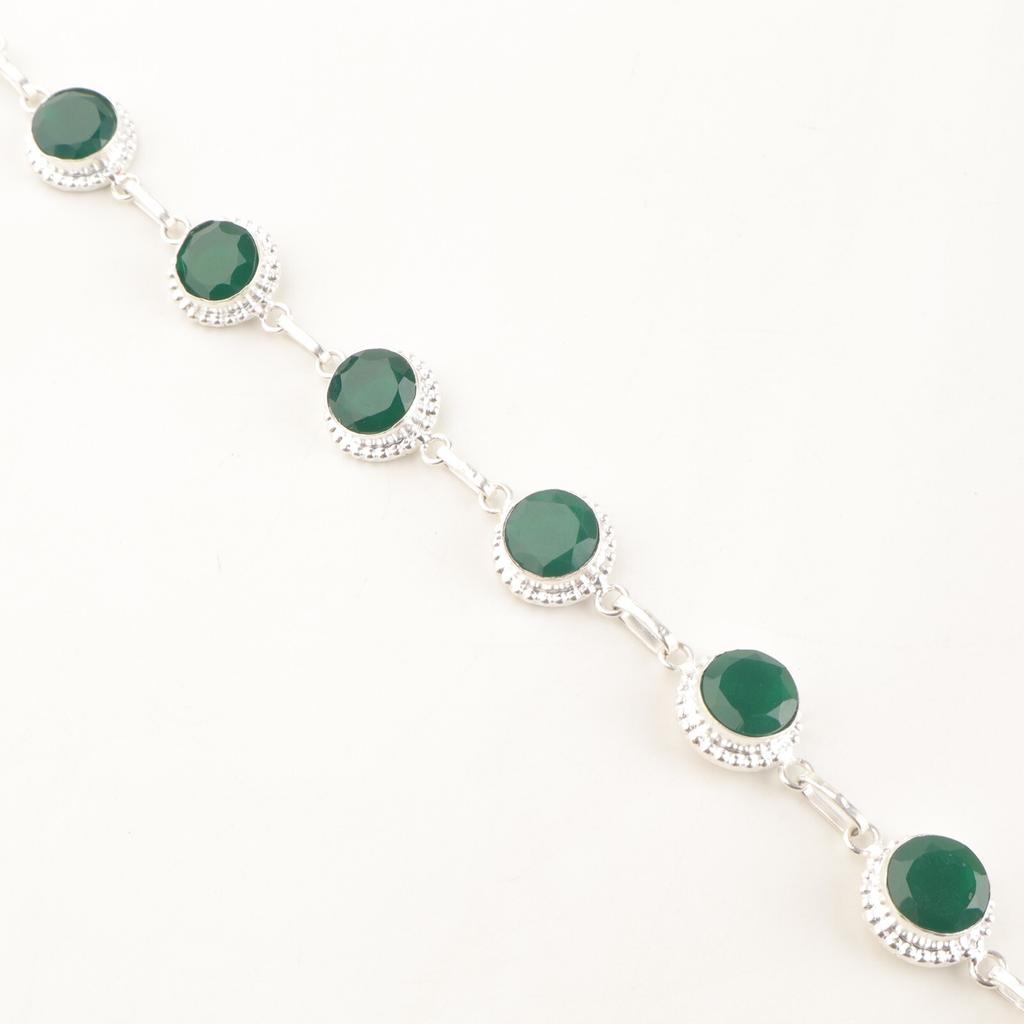 Green Onyx Gemstone 925Sterling Silver Jewelry Handmade Bracelet 9" Wedding Gift RB-9-15