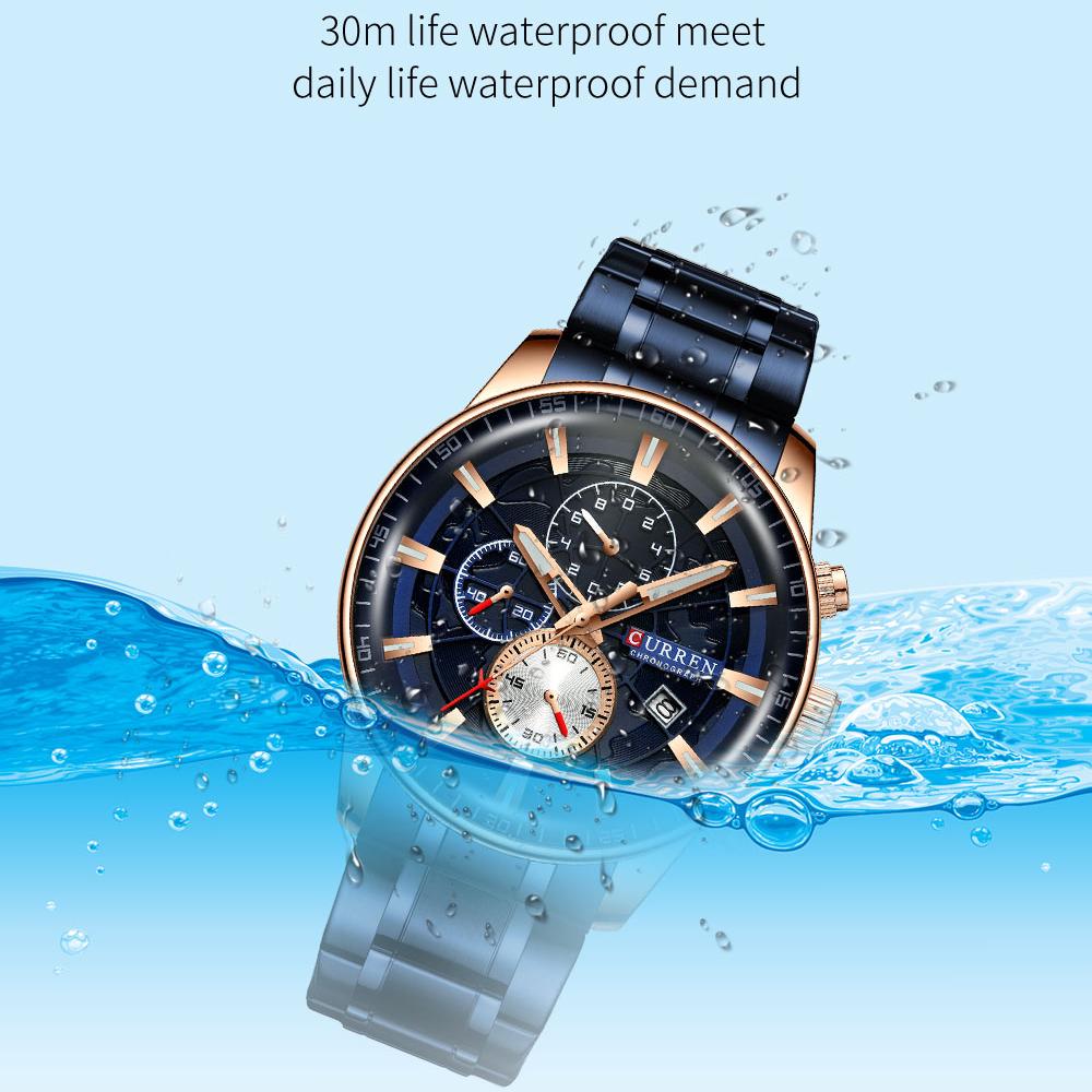 Золотые часы, мужские роскошные брендовые кварцевые наручные часы с хронографом Curren, мужские наручные часы из нержавеющей стали с большим циферблатом, 2020