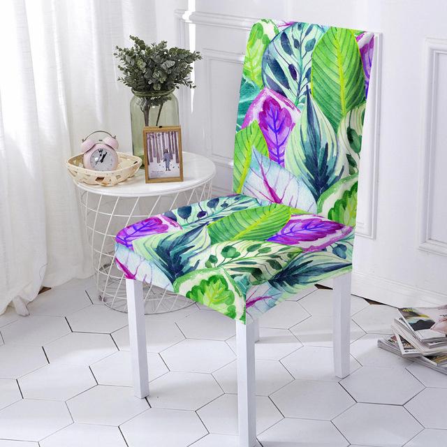 Tropical Plant Print Elastic Chair Cover Washable Green Series All Inclusive Dining Chair Cover Spandex For Restaurant Wedding