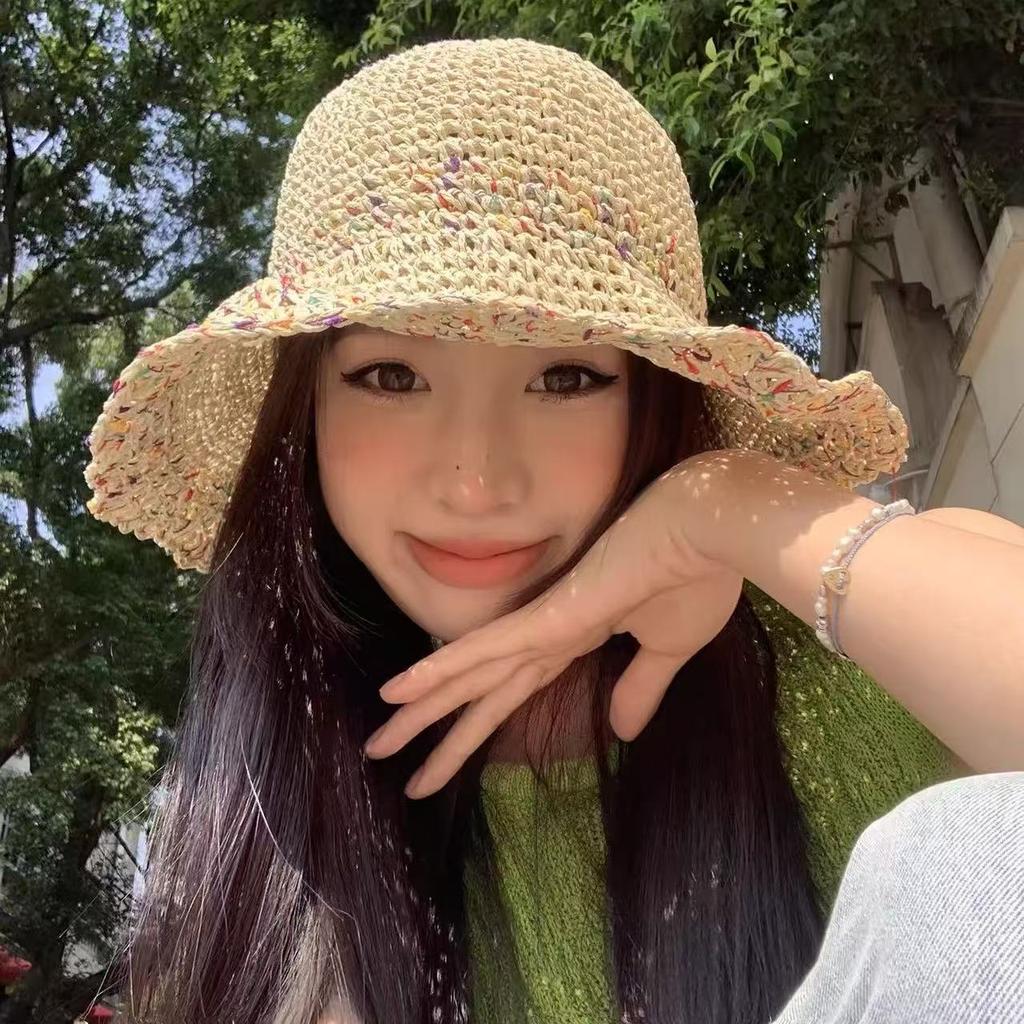 Straw hat seaside hat ins lace-up straw hat women's travel sun hat lace sun hat lace lace sunscreen