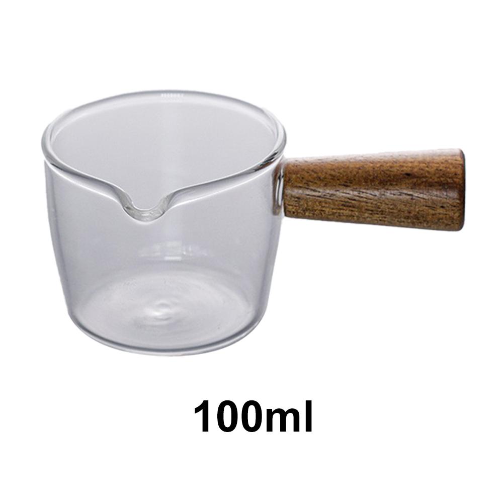 50/100ml Wood Handle Glass Espresso Measuring Cup Milk Cup Multi-functional Kitchen Measure Mug Coffee Supplies Clear