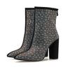 Fashion Sexy Banquet Women's Boots Thick With Shiny Rhinestones Nightclub Square Heel