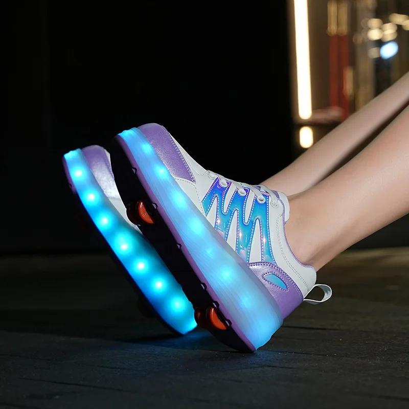 Светодиодные роликовые коньки для гонок, женские роликовые коньки с колесами, 4 съемных колеса, скоростные коньки для девочек, кроссовки с колесами