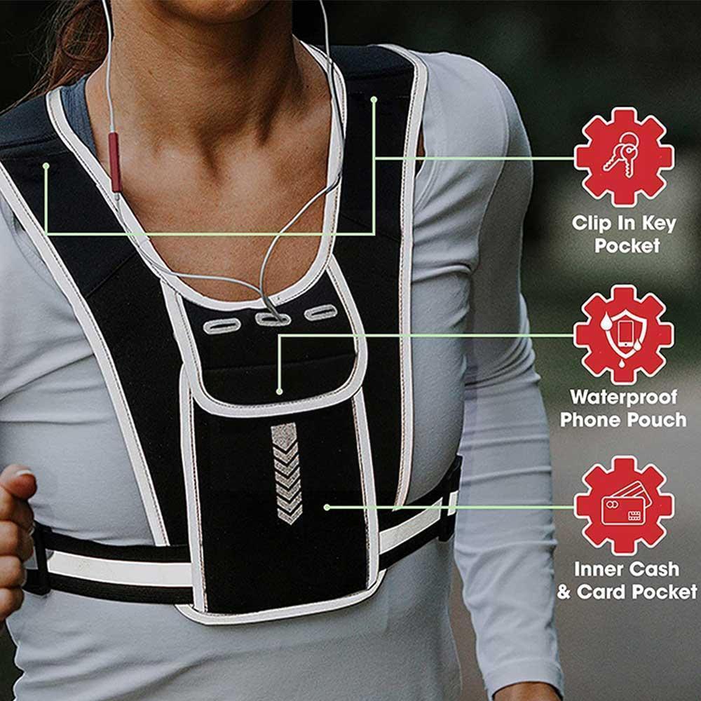 Running Vest Reflective Night Backpack with Phone Holder Water Bottle Bag Lightweight for Jogging Training Hiking Workouts 4