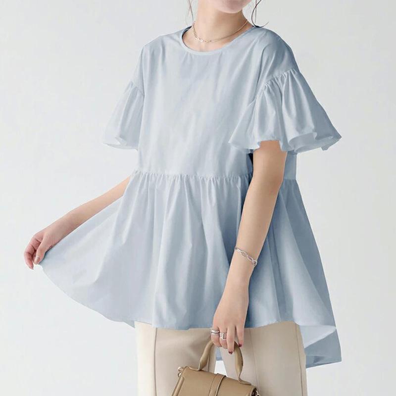Women's Shirt, Lotus Leaf Sleeves, Loose Round Neck Top for Women In Summer